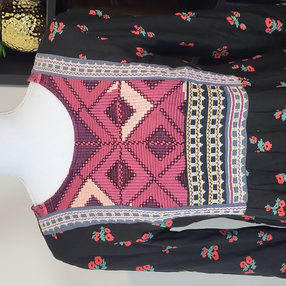 URBAN OUTFITTERS Staring at Stars Black Embroidered Yoke Floral Rayon Boho Dress - Picture 2 of 10